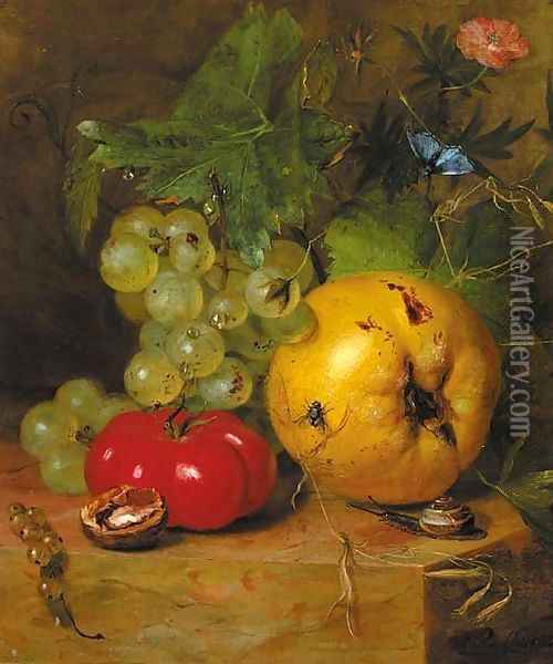 A still life with fruit and insects Oil Painting - Hendrik Reekers