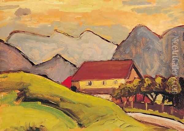 Farmhouse on the Hill Oil Painting - Gabriele Munter