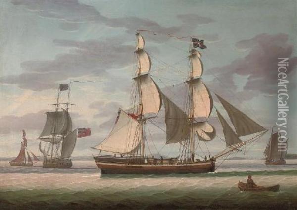 A Merchant Brig In Two Positions On The Solway Firth Oil Painting - Henry Collins