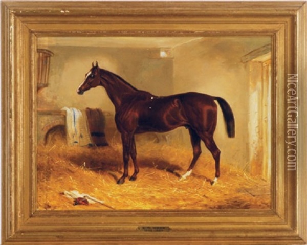 Chestnut Mare In A Stable (+ A Companion Painting; 2 Works) Oil Painting - Edward Walter Webb