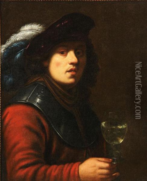 A Young Man Holding A Goblet Oil Painting - Rembrandt Van Rijn