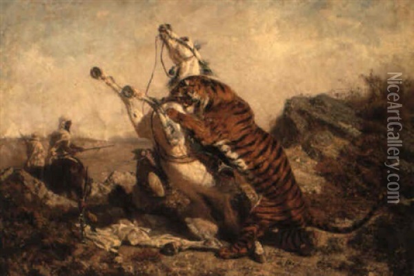 The Tiger Attack Oil Painting - Filippo Palizzi
