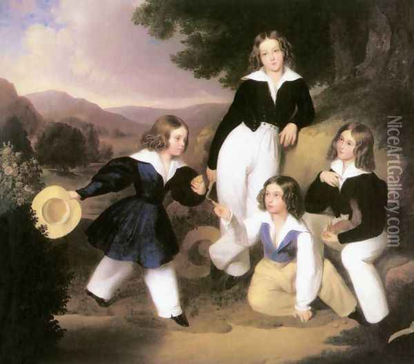 Medgyasszay Istvan fiai, 1833 Oil Painting - Karoly Brocky