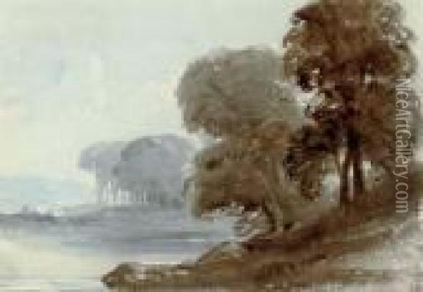 Trees On The Water's Edge Oil Painting - William Leighton Leitch