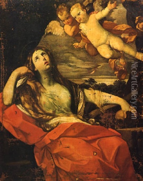La Maddalena E Due Angeli Oil Painting - Elisabetta Sirani