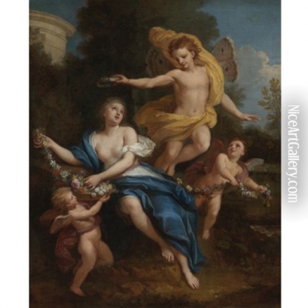 Zephyr Crowning Flora Oil Painting - Louis de Boulogne the Younger