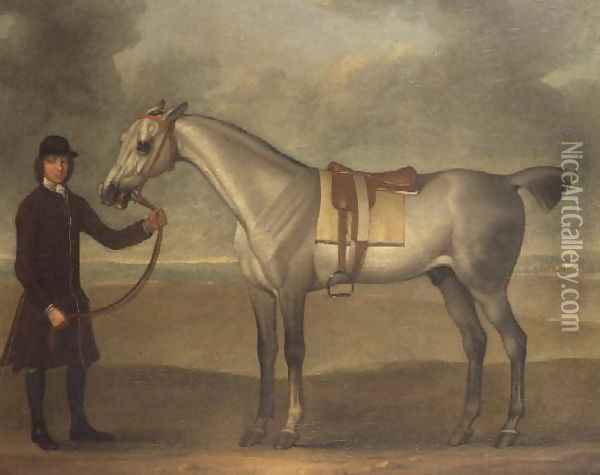 Grey racehorse held by a groom Oil Painting - James Seymour