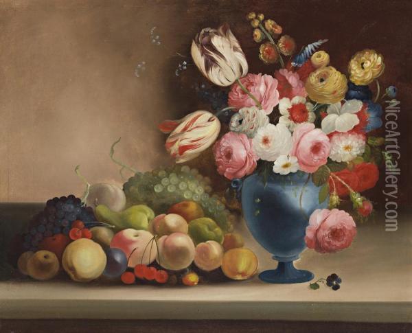 Still Life With Flowers And Fruit Oil Painting - William Buelow Gould