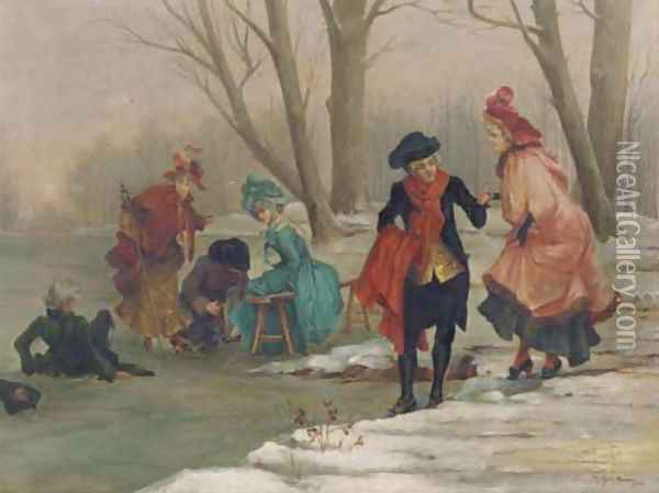 Elegant company on the ice Oil Painting - Frederik Hendrik Kaemmerer