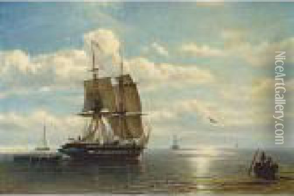 Shipping In A Calm Oil Painting - Petrus Paulus Schiedges
