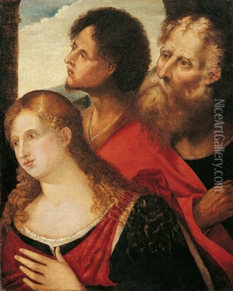 Zwei Mannliche Kopfe Und Ein Weiblicher Kopf (wohl Fragment Einer Groseren Komposition) Oil Painting - Rocco Marconi
