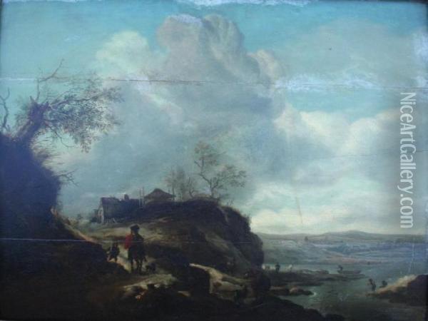 River Landscape Scene With Sportsman, Fishermen And Countryfolk Oil Painting - Pieter Wouwermans or Wouwerman