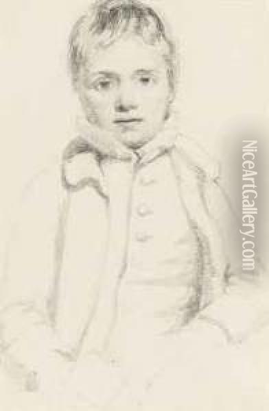 Portrait Of A Boy, Traditionally Identified As The Artist's Youngerbrother, John Monro, Half-length, Seated With A Book In His Righthand Oil Painting - Henry Monro
