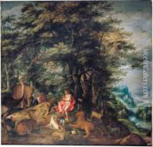 Orpheus Charming The Animals Oil Painting - Denys Van Alsloot