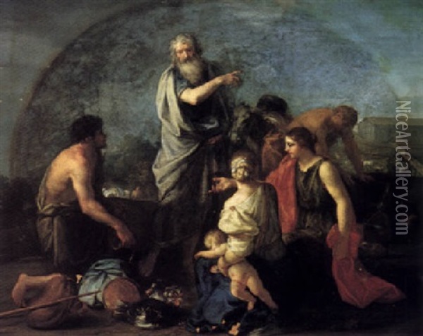 Noah And His Family Preparing To Board The Ark Oil Painting - Francesco (Imperiali) Ferdinandi