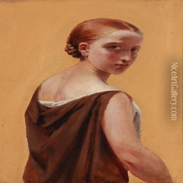 Back Turned Woman Oil Painting - August Carl Vilhelm Thomsen
