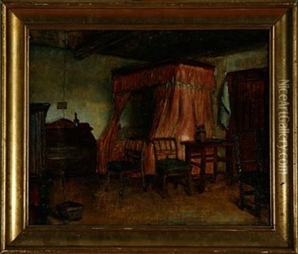 Ole Kraemmer's Livingroom In Hornbaek Village, Denmark Oil Painting - Viggo Johansen