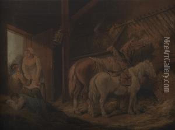A Carrier's Stable Oil Painting - George Morland