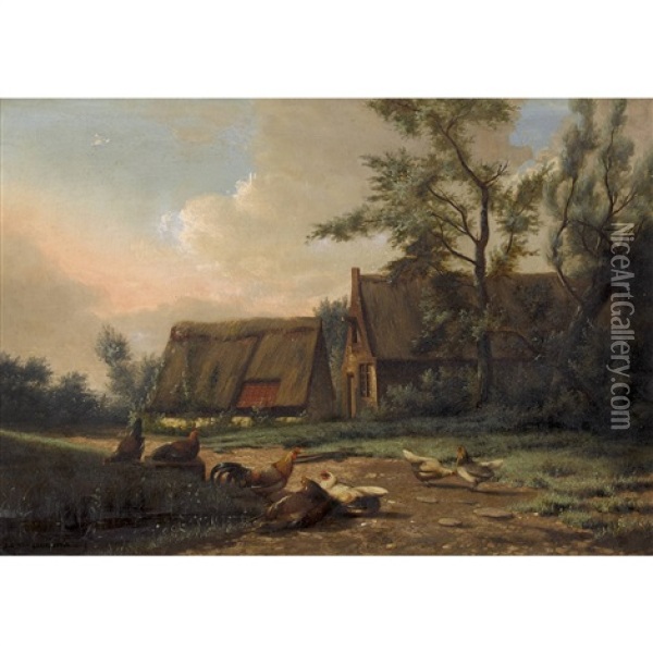 Huhnerhof Oil Painting - Jean-Baptiste Leopold van Leemputten