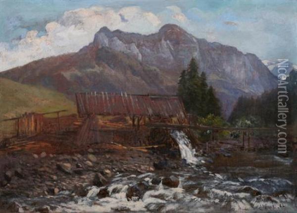 Old Mill In The Alps Oil Painting - Elisa Heer