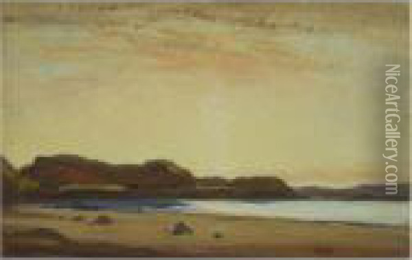 The Coast At Sunset Oil Painting - David Young Cameron