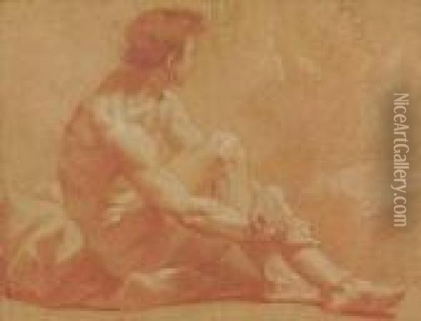 A Seated Male Nude Looking To The Right Oil Painting - Jean-Baptiste-Marie Pierre