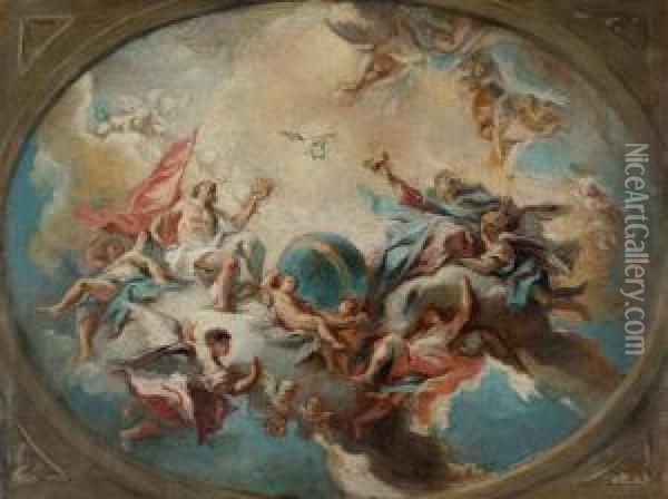 The Holy Trinity. Modello. Oil Painting - Carlo Innocenzo Carloni