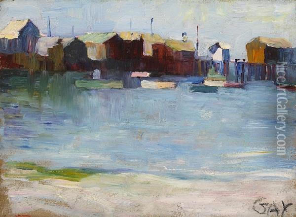 Boats In A Harbor Oil Painting - August Gay
