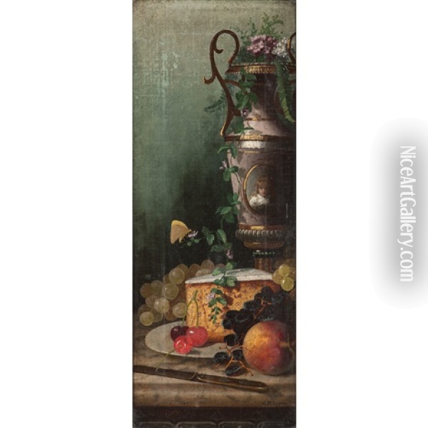 Still Life With Urn And Cherries Oil Painting - Carducius Plantagenet Ream