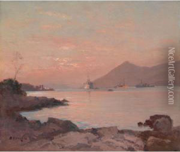 Sunset On The Coast Oil Painting - Aleksei Vasilievich Hanzen