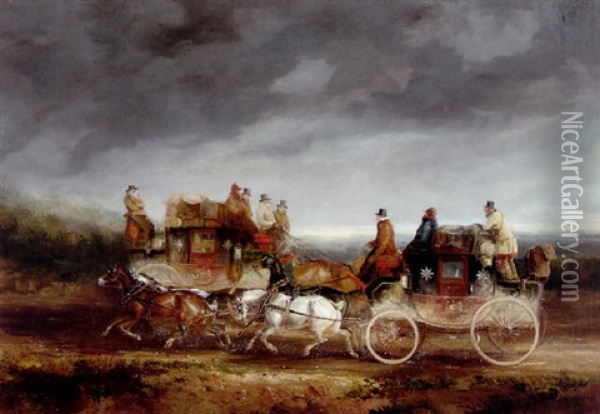 Two Royal Mail Coaches Passing On A Road Oil Painting - Charles Cooper Henderson