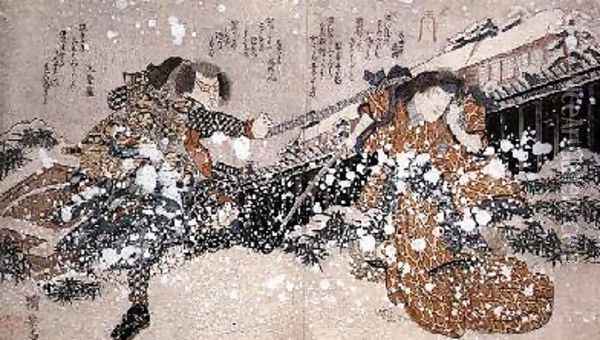 Diptych LtoR The Actors Bando Mitugoro III and Segawa Kikunojo V Oil Painting - Utagawa Kuniyoshi