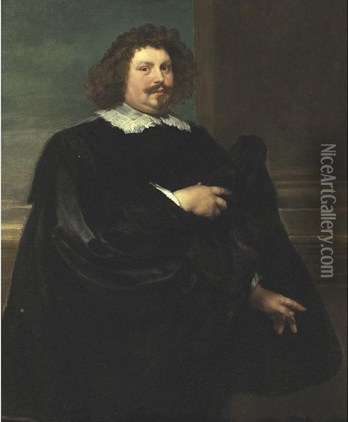 Portrait Of A Gentleman In Black Oil Painting - Lucas Ii Franchoys