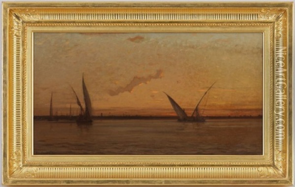 Bateaux Sur Le Nil Au Coucher Du Soleil Oil Painting - Etienne Duval