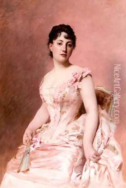 Lady in Pink Oil Painting - Edouard Cabane
