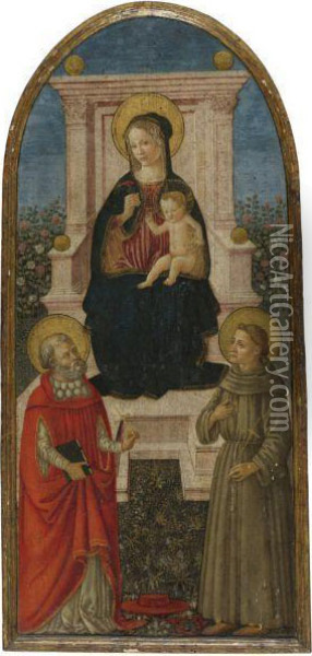 Madonna And Child With Saints Jerome And Francis Oil Painting - Master Of The Fiesole Epiphany