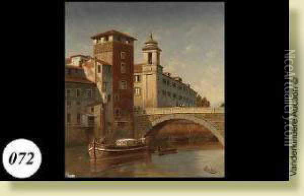 Pont Sisto Et L'eglise St Giovanni A Rome Oil Painting - Victor Carabain