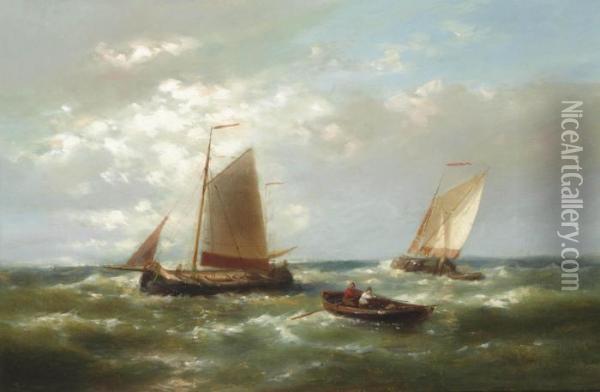 Shipping In A Stiff Breeze On The Scheldt Oil Painting - Abraham Hulk Jun.