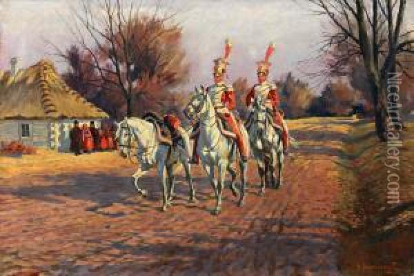 Trebacze 1 Plk Lekkokonnego Polskiego Gwardii Cesarza Napoleona I Z Lat 1808-1809 Oil Painting - Feliks Szewczyk