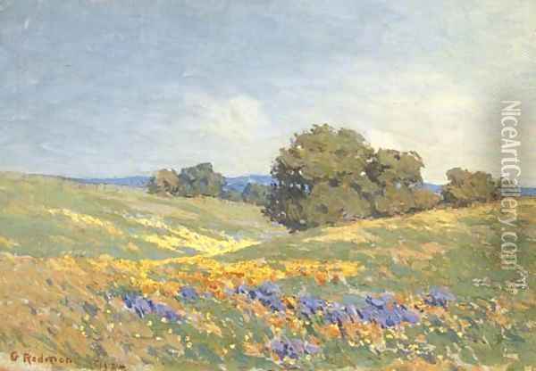 Landscape with Poppies and Lupin Oil Painting - Granville Redmond
