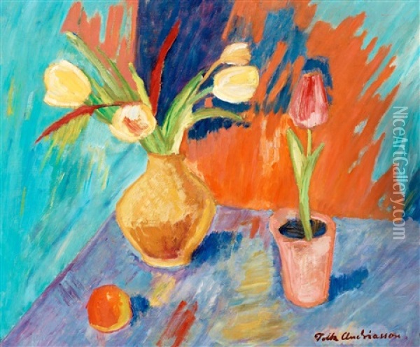 Blommor Och Frukt Oil Painting - Folke Andreasson