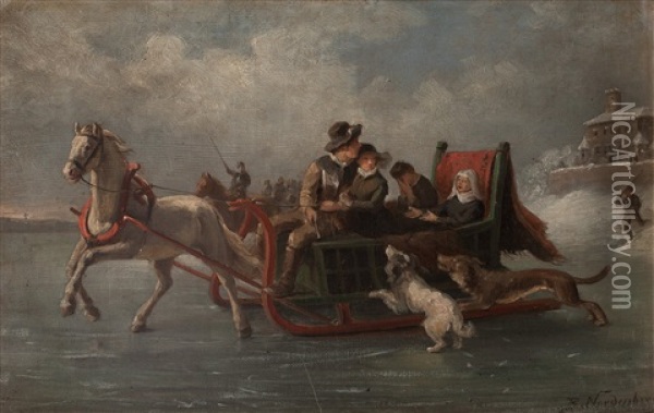 Sledging On The Ice Oil Painting - Bengt Nordenberg