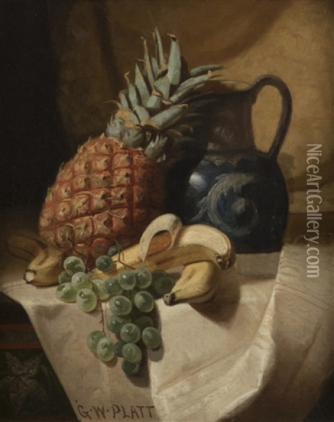 Still Life With Pineapple, Bananas And Grapes Oil Painting - George W. Platt