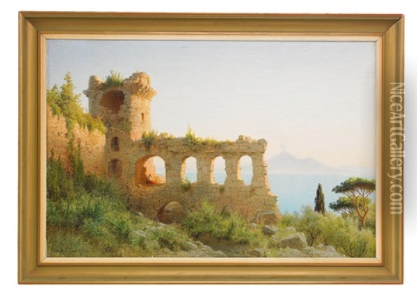 Sitting In A Ruin Looking At Mount Vesuvius Oil Painting - Gavril Pavlovich Kondratenko