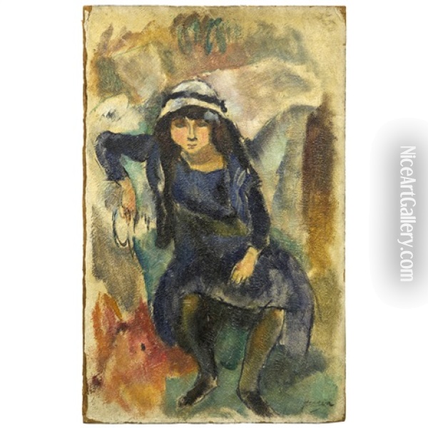 Jeune Femme Au Chapeau Blanc / Young Woman In White Hat Oil Painting - Jules Pascin