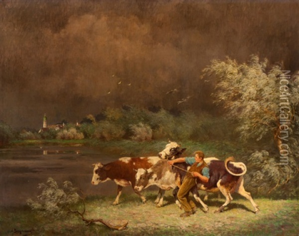 Before The Thunderstorm Oil Painting - Julius Hugo Bergmann