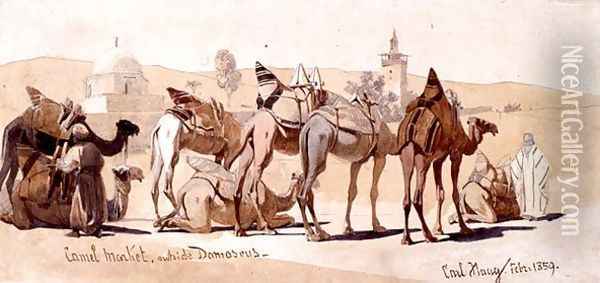 Camel Market Outside Damascus Oil Painting - Carl Haag