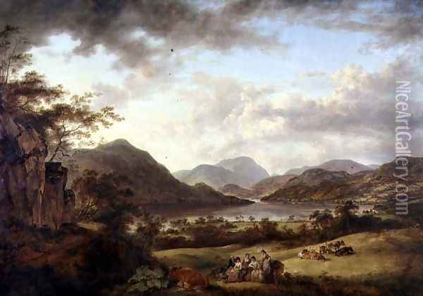 Ullswater from Gowbarrow Oil Painting - Julius Caesar Ibbetson