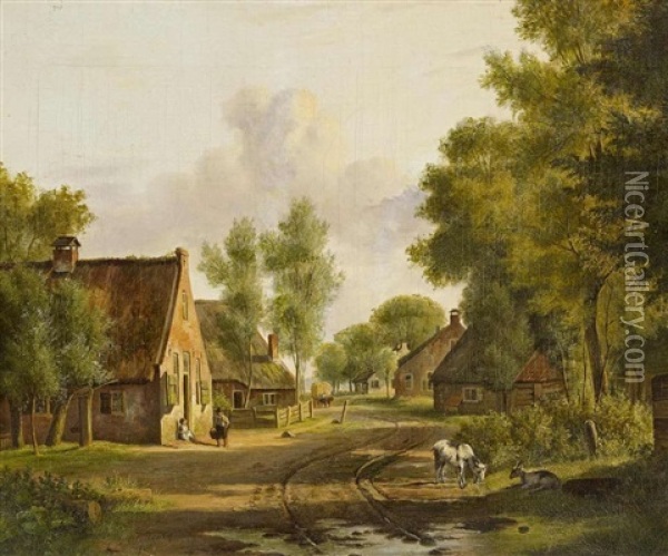 Hollandische Dorfstrase Oil Painting - Pierre Louis Dubourcq
