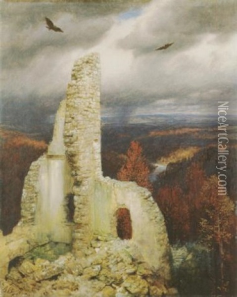 Burgruine Mit Zwei Kreisenden Adlern Oil Painting - Arnold Boecklin
